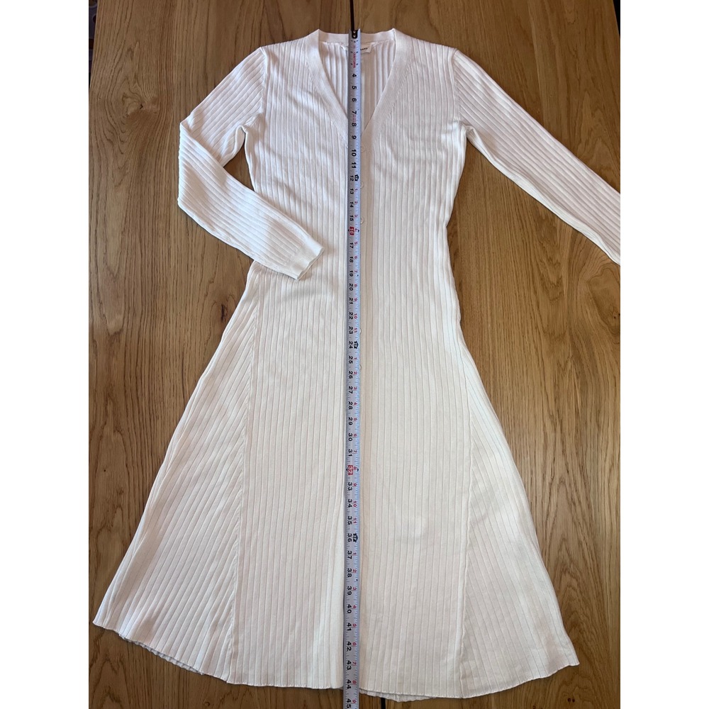 Lucky Brand Ribbed Button Front Midi Dress Womens Medium White Minimalist - Picture 5 of 6